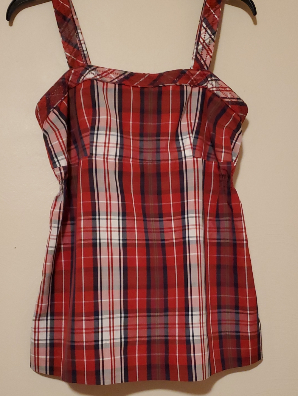Tommy Hilfiger Red Plaid Sleeveless Square-Neck Babydoll Tank